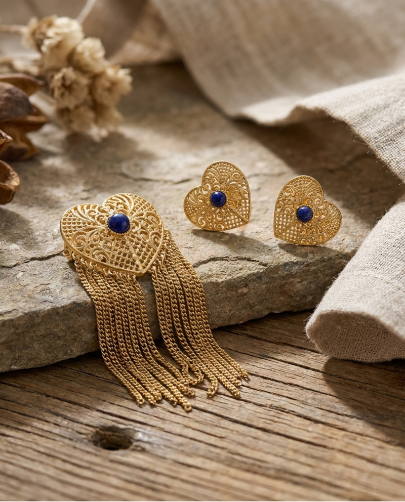 Lapis Heart Stud + Heart Brooch