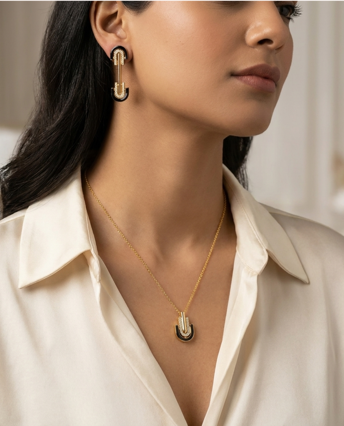 Victorian Enamel Pendant + Victorian Enamel Zircon Earring