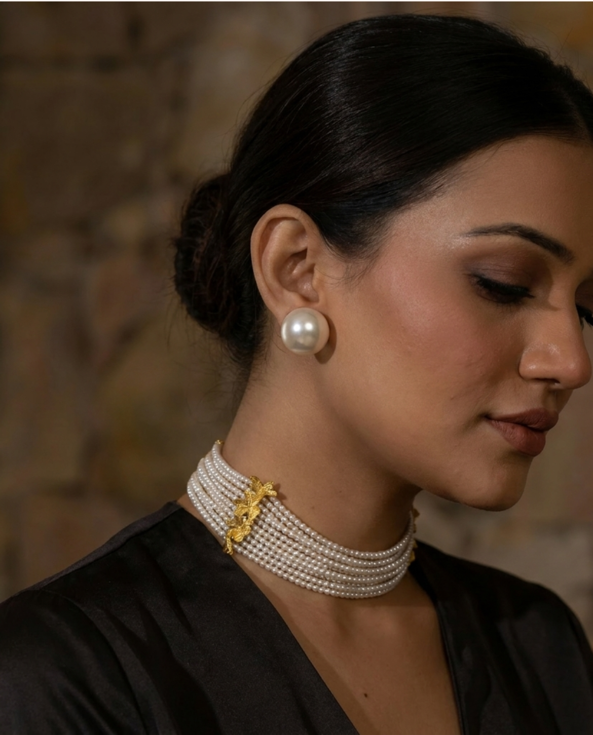 Royal Cascade Choker + Pearl Stud
