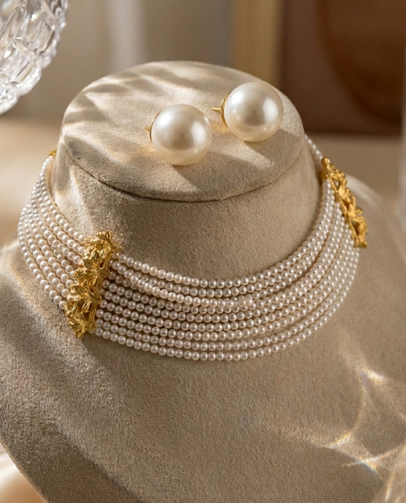 Royal Cascade Choker + Pearl Stud