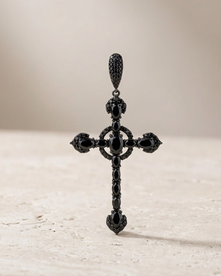 Cross Onyx Earring
