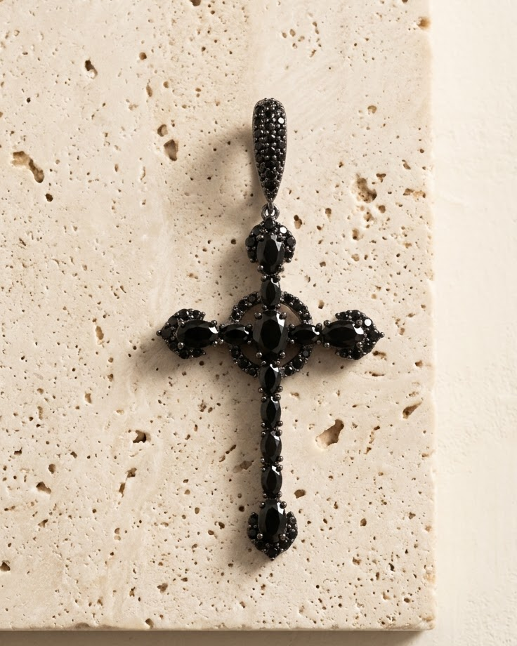 Cross Onyx Earring